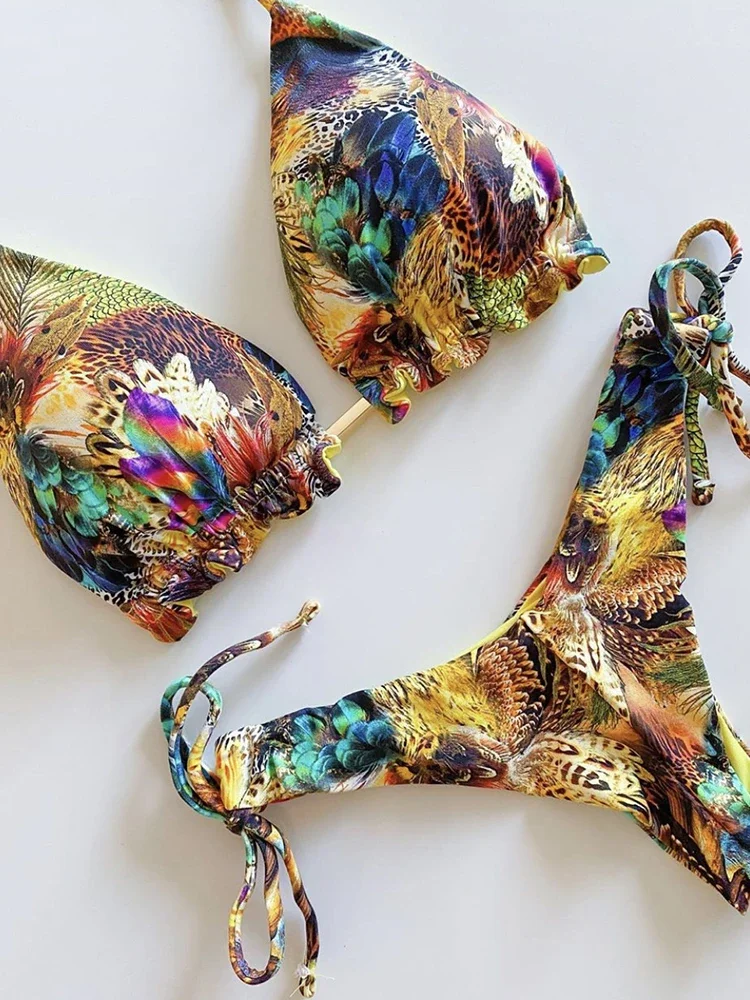 2025 مخطط مجموعة البكيني معقود ملابس السباحة النساء Biquinis الشاطئ مثير ثونغ ملابس السباحة ضمادة البرازيلي البيكينيات