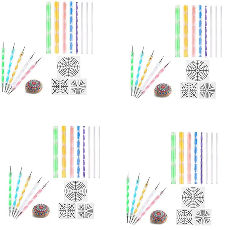 Leading-64 Pcs Mandala Dotting Tools For Painting Rocks Mandala Stencils Kit Ball Stylus Clay Sculpting Carving Tools
