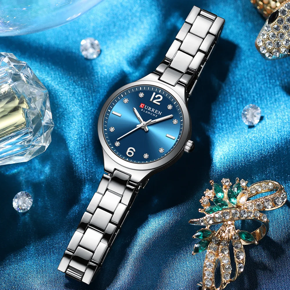 CURREN damski elegancki zegarek ze stali nierdzewnej Casual Fashion Dial cyfrowe zegarki damskie zegarek kwarcowy Reloj Mujer dziewczęcy zegar