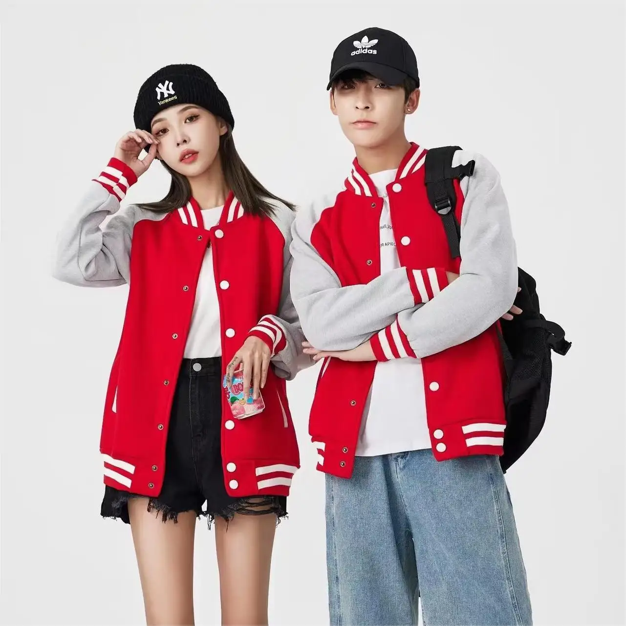 Chaquetas de estilo universitario para hombre y mujer, abrigo deportivo con cremallera y botones de Color de retales, chaqueta de béisbol para equipo universitario de otoño