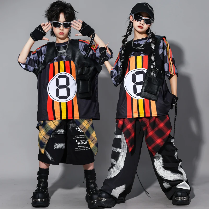 Ragazzi Hip Hop T-shirt a contrasto Pantaloni cargo scozzesi Ragazze Street Dance Jazz Costume Abbigliamento per bambini Bambini K-pop Streetwear
