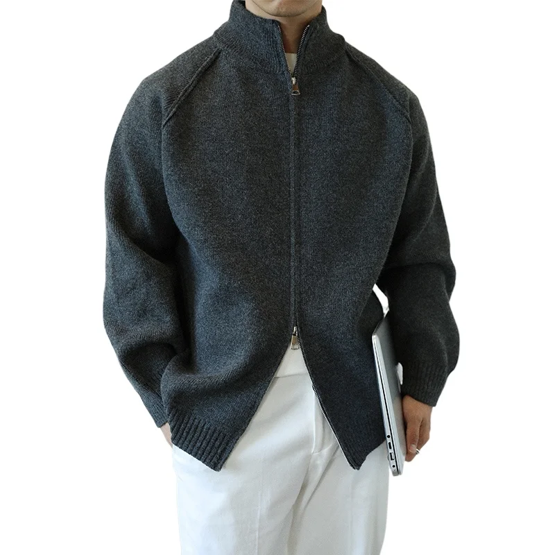 

Retro Style Casual High Collar Zipper Men's Knitwear Ort Sle Korean Lazy Faion Slimming Cardigan Sweater for Autumn Winter Coats
