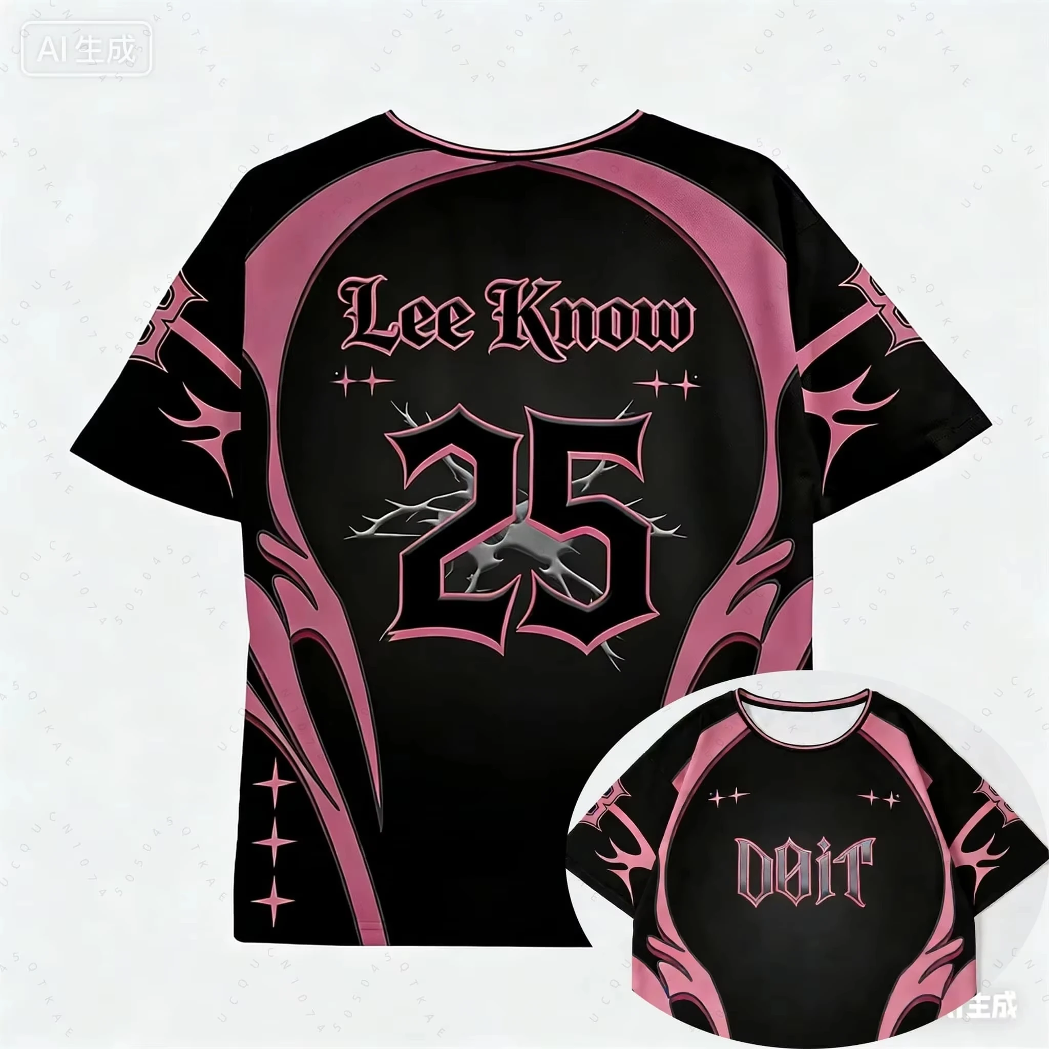 Familien-Matching-Changbin-Sporttrikot, schwarz-rosa Gothic-Dornenstern-Print, kurzärmeliges Mesh-Top für Erwachsene und Kinder, Kpop-Streetwear – Detail 8