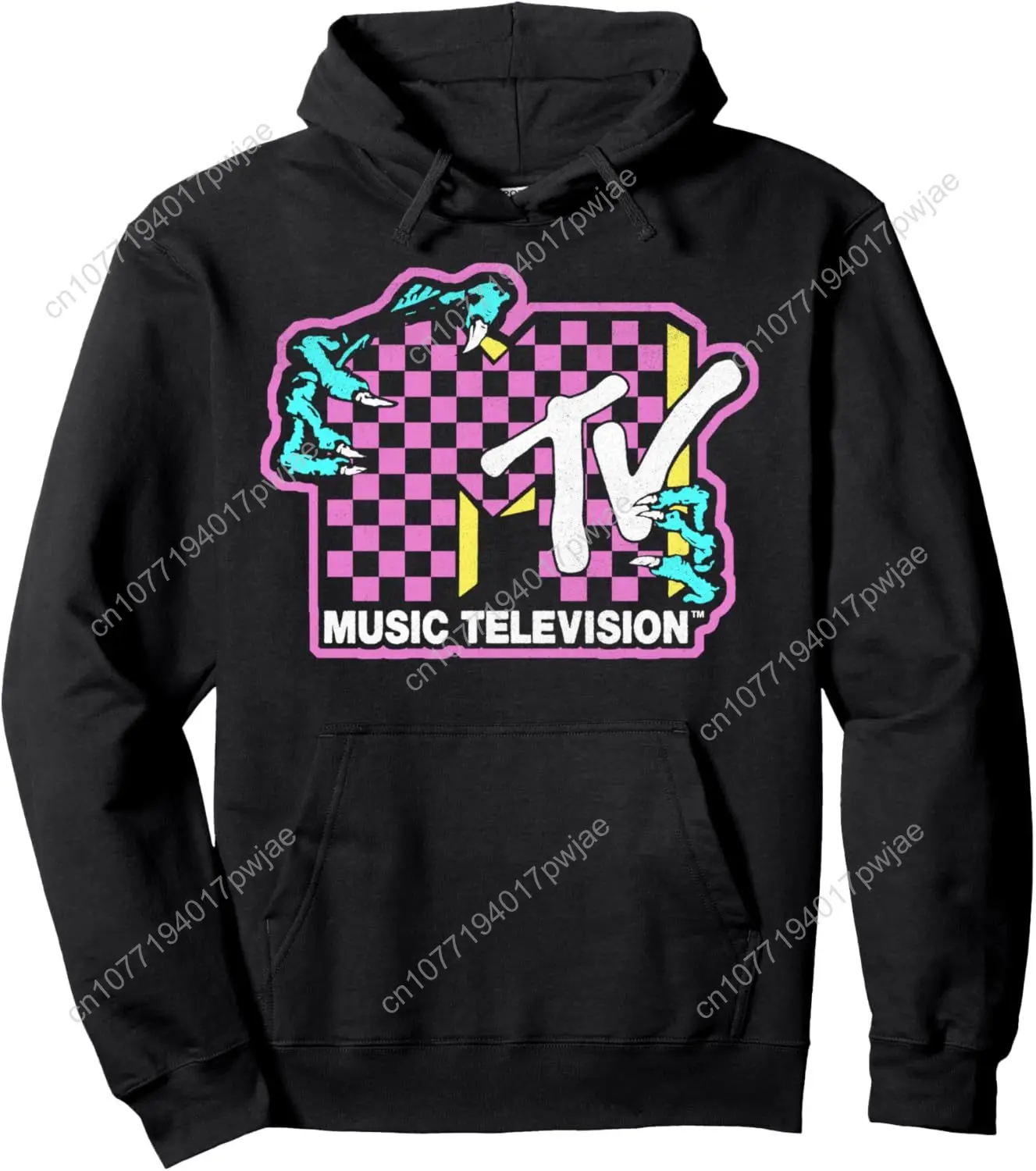 

MTV Checkered Monster Hand Logo Hoodie Pullover Hoodie