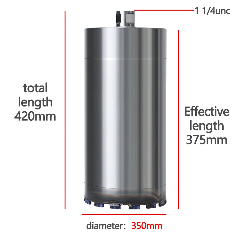

Diamond Core Drill Bit custom made Large diameter 350mm Split Drill Bit M22 T32 1 1/4UNC Thread Total Length 420mm