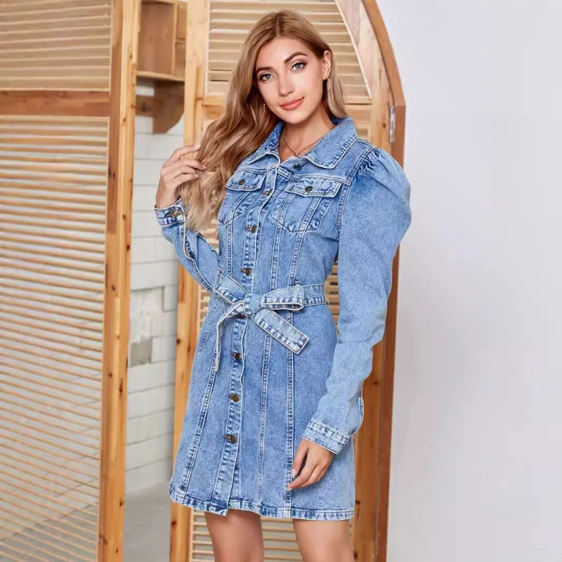 

Early Autumn Pure Cotton Retro Style Women's Denim Dress with Waist Cinched and Fashionable Spicy Girl Outfit Denim Long Skirt