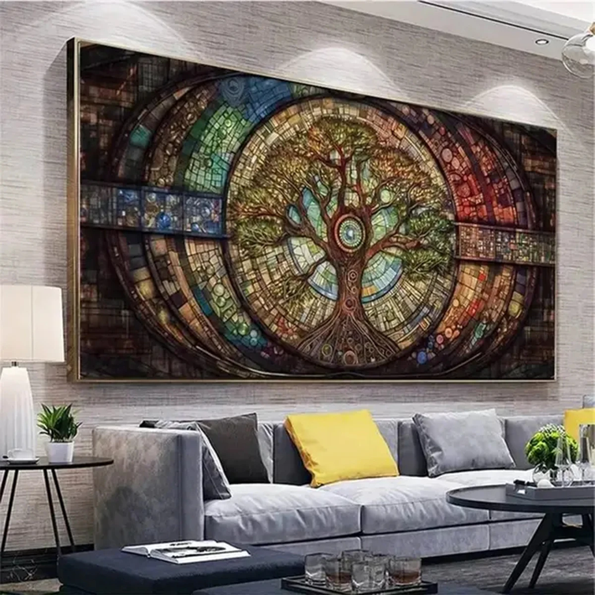 DIY 5D Stained Glass Diamond Painting Tree of Life Cross Stitch Kit Diamond Mosaic Mythology Yggdrasil Large Size Art Home Decor