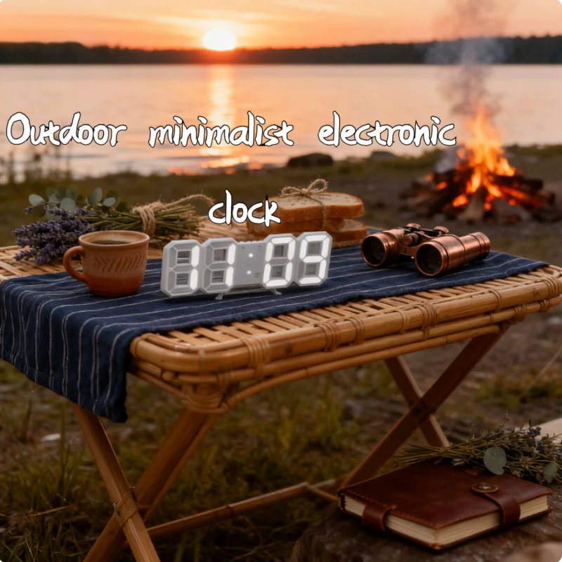 ساعة رقمية LED ثلاثية الأبعاد للتخييم في الهواء الطلق، ساعة حائط عصرية مضيئة، ساعة إلكترونية إبداعية متعددة الوظائف بمنفذ USB #1