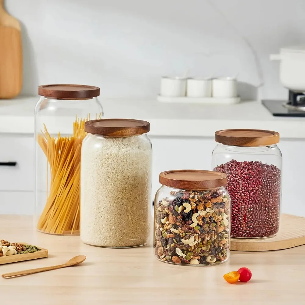 Glazen potten voor wasruimteorganisatie, 90 ounce waspadcontainer, glazen voedselopslagpotten met luchtdicht deksel, 2-pack, P