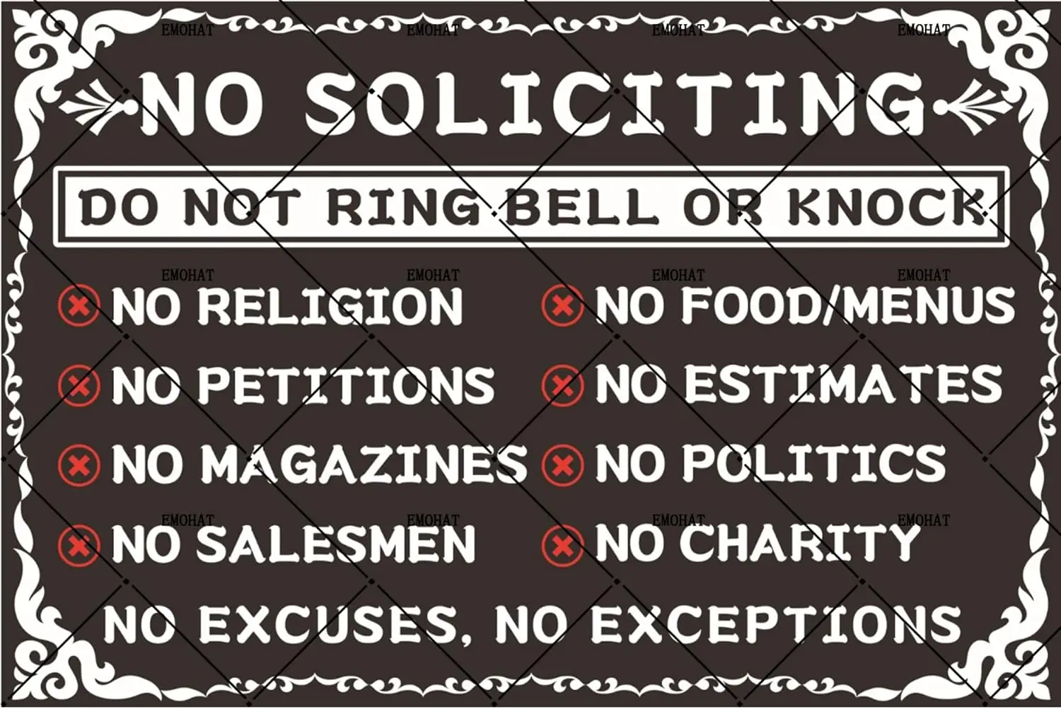 EMOHAT Metal Tin Sign No Soliciting Sign Do Not Ring Bell or Knock Metal Signs House Office Front Door Porch Yard Apartment Entr