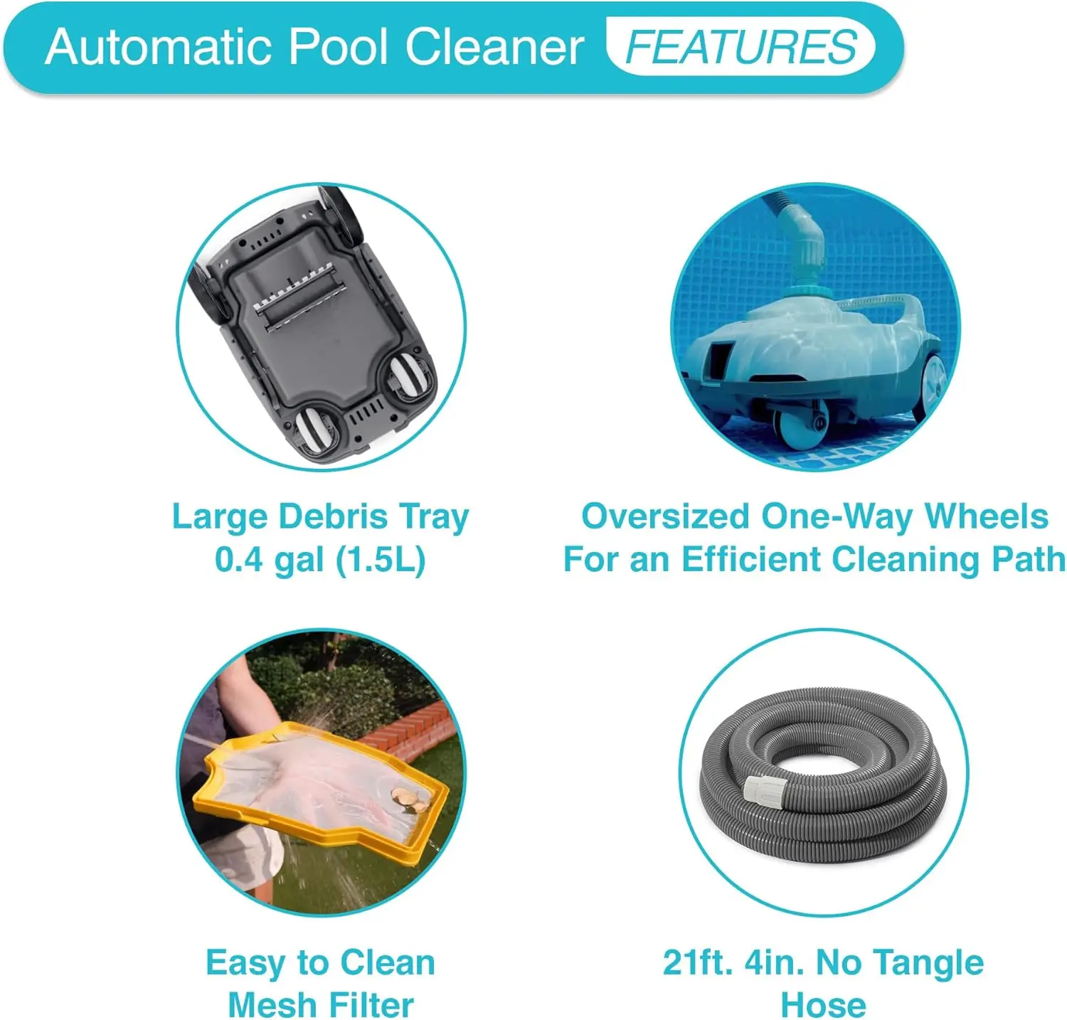 ZX100 Pressure-Side Above Ground Automatic Pool Cleaner: For Bigger Pools – Cleans Pool FloorRemoves DebrisRemovable