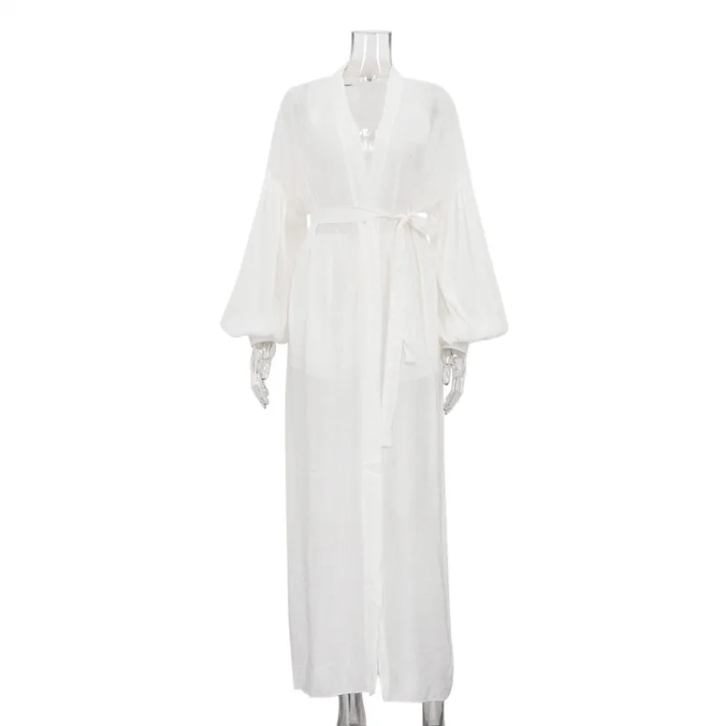 

Bubble sleeve cardigan strappy robe shorts casual two-piece set simple fashion women's beach wind set