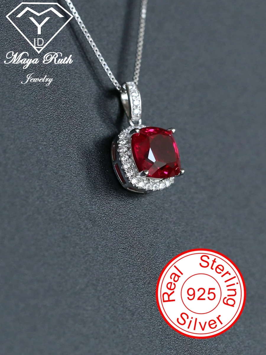 Created Ruby Gemstone Pendant Real Echt 925 Sterling Silver Party For Women Green Cute Female Necklace Gifts Princess Cut