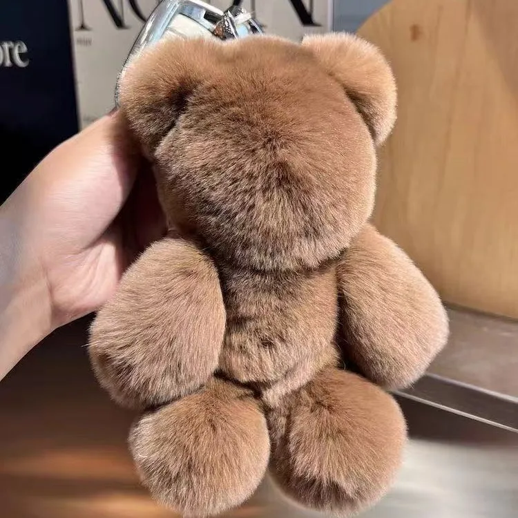 Adorable Rabbit Fur Bear Car Keychain Pendant Plush Stuffed Animal Book Bag Hanging Ornament Birthday Gift