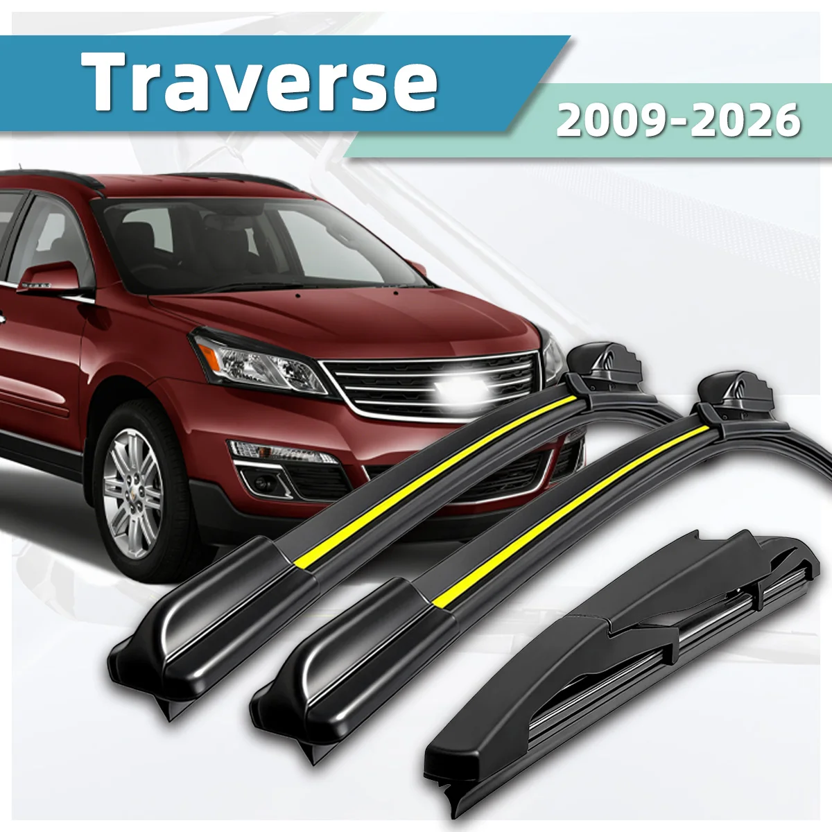 Limpiaparabrisas Compatible con Chevrolet Traverse 2009-2026, Accesorios de Goma Natural, Escobillas Delanteras y Traseras para Automóvil 2017 2018 2024