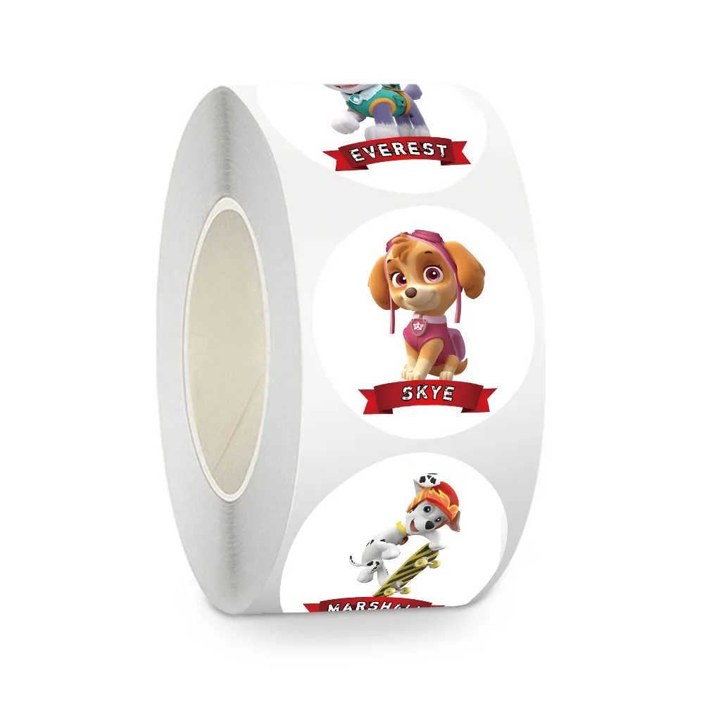 500 sztuk/rolka Nowe naklejki uszczelniające z motywem Psi Patrolu, naklejki PVC do samodzielnego wykonania, dekoracje na laptopa, naklejki, nagrody, zabawki