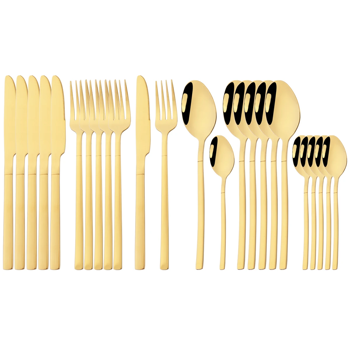 

24Pcs/set Gold Dinnerware Set Knife Fork Dessert Spoon Cutlery Set Stainless Steel Flatware Western Kitchen Tableware Silverware