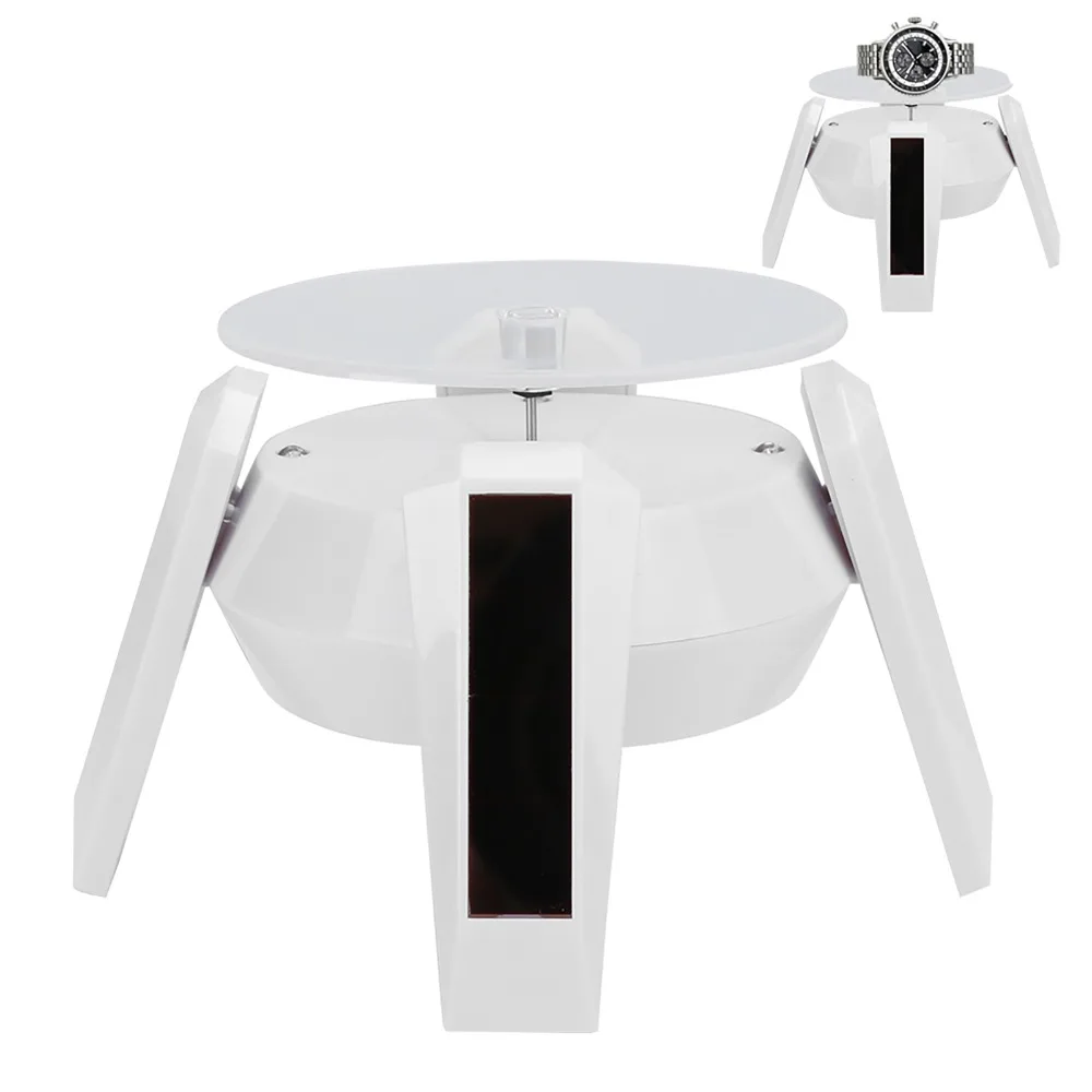 Solar Powered Jewelry Display Stand 360 Degree Rotation Blue LED Lights Rotating Display Stand Black Solar Powered Turntable