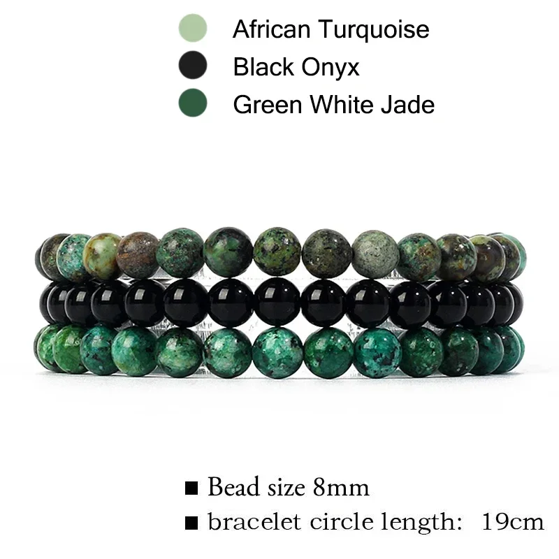 kirykle Natural Stone Bracelet Sets 3Pcs/set Obsidian Hematite Tiger Eye Beads Bracelets Men for Health Protection Soul Jewelry