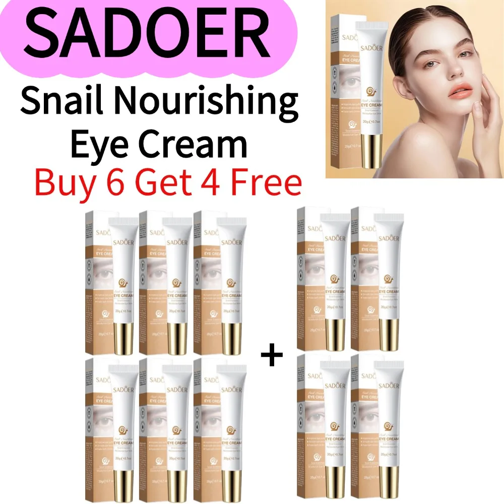 SADOER 1/3/5/10PCS (Buy 6 Get 4 Free) Snail Extract Anti-Aging Eye Cream Intense Moisturizing Eye Care for Dark Circles