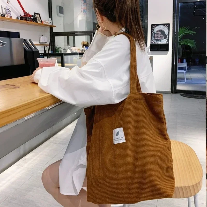 Reusable Girls Small and Large Shopper Totes Bag Corduroy Bag Handbags for Women Shoulder Bags Female Soft Environmental Storage