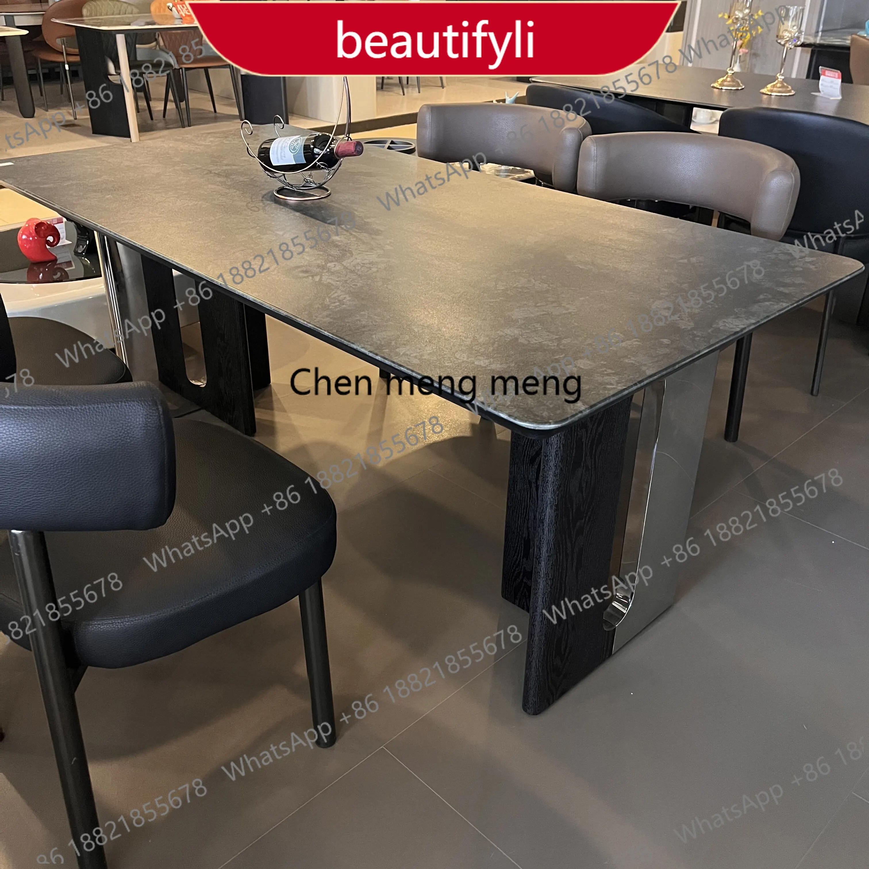A55 Italian light luxury black high-end turquoise dining table modern simple rectangular natural luxury stone
