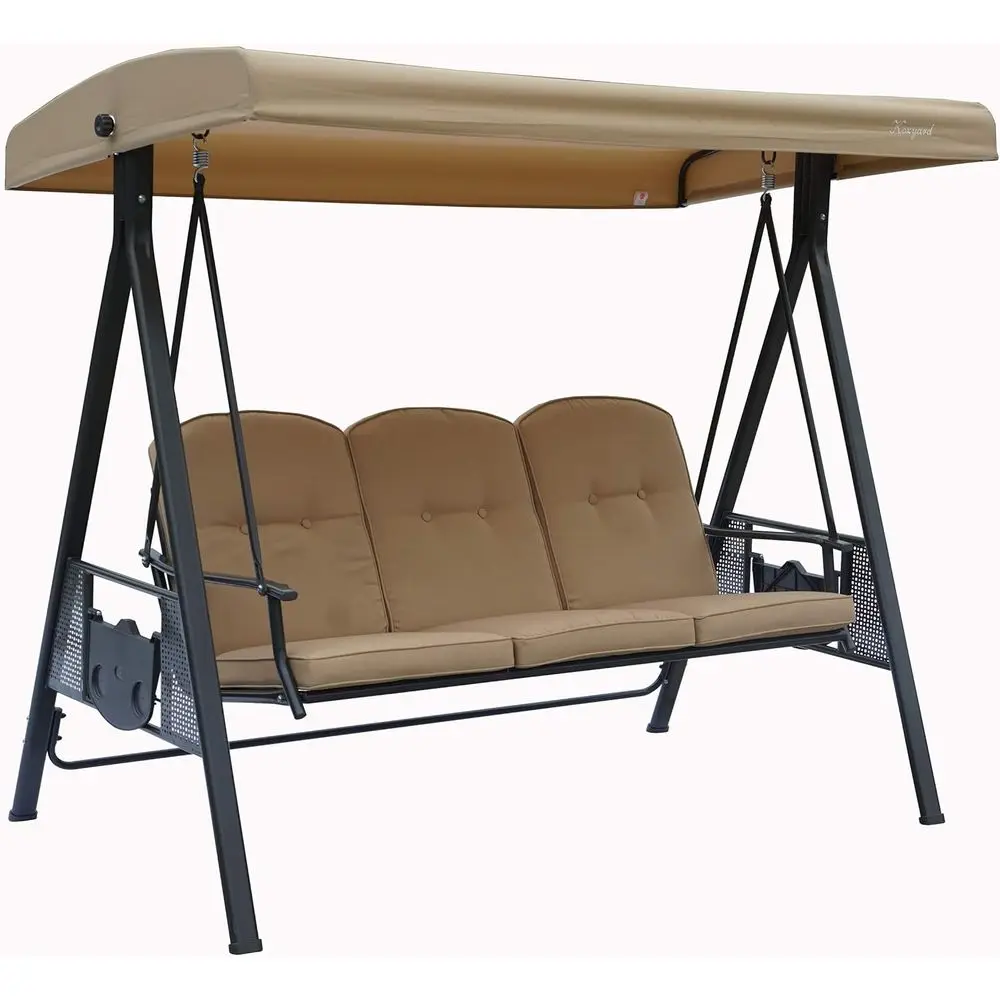 

Уличные качели для 3 человек, усиленные, с металлическим каркасом, мягкими сиденьями, регулируемые, для двора, у бассейна, на балконе - бежевые