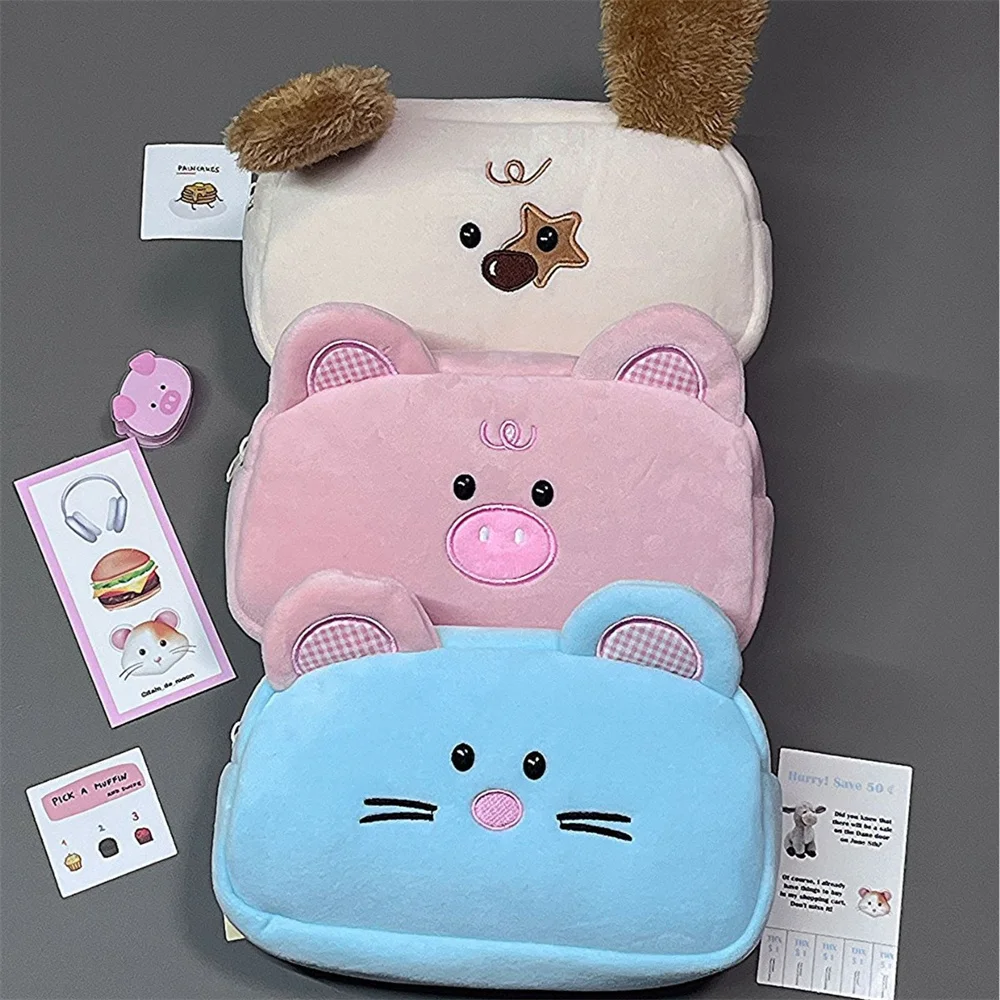 

Плюшевая сумка для канцелярских принадлежностей с животными, женская милая собака/кошка/свинья, плюшевый пенал, женская косметичка