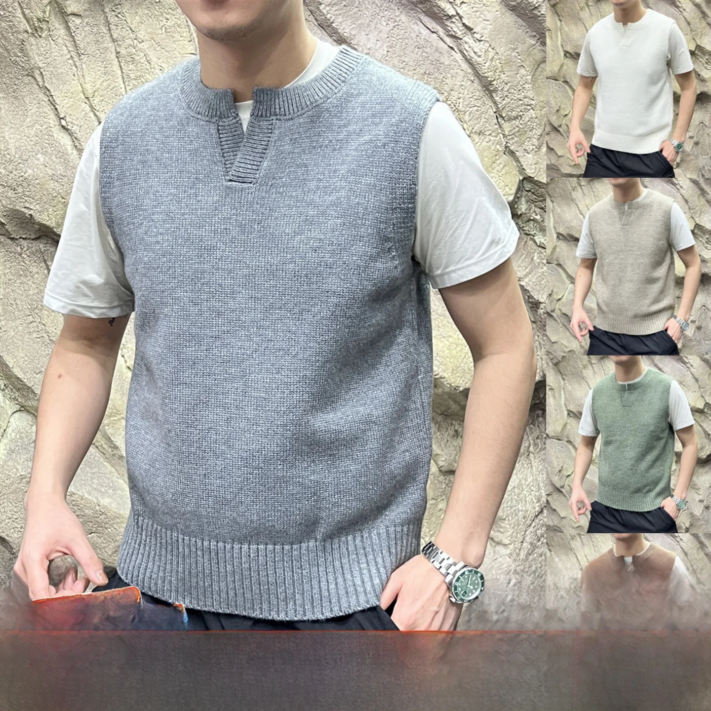 

Ele Retro Knitted Vest Men's Faionable Casual Small V-Ne Warm Autumn Winter Layering ential Pure Color Sweater