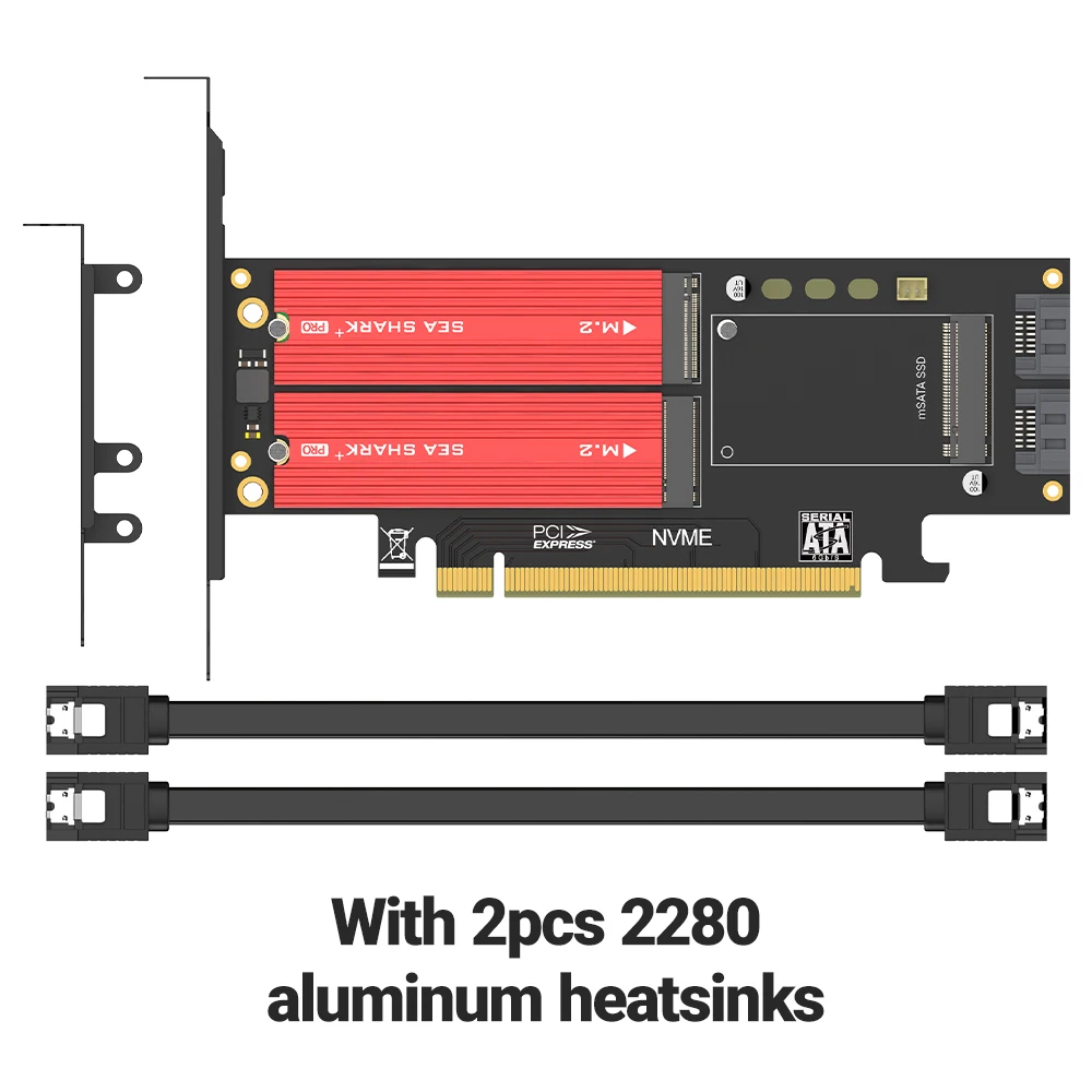 JEYI NVMe NGFF en MSATA SSD PCIe 4.0/3.0 Adapterkaart, 3-in-1 M.2 NVMe naar PCIe/M.2 SATA SSD naar SATA III/MSATA naar SATA Converter