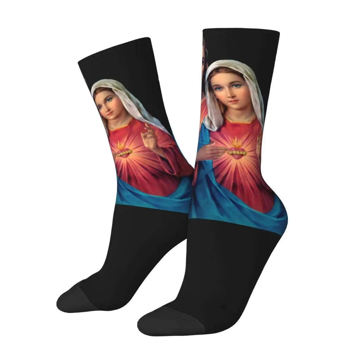 Jesus And Mary Socks Heart Religious Gothic Stockings Winter Anti Skid Women Men Socks Medium Soft Graphic Running Sports Socks