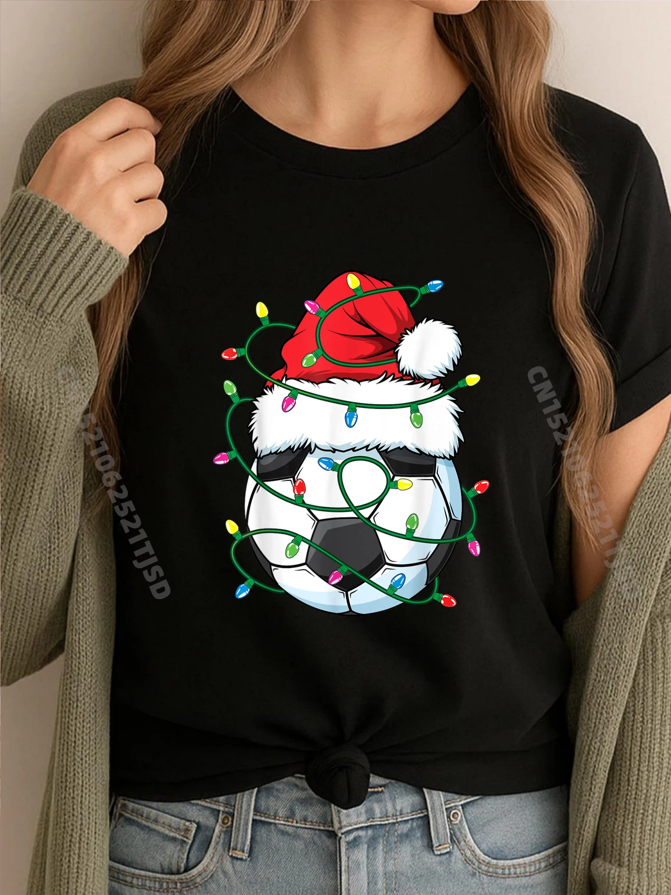 

Забавный рождественский футбольный мяч, шляпа Санта-Клауса, рождественские огни, футболки с рисунком для девочек, женские хлопковые оригинальные мужские футболки на день Святого Патрика
