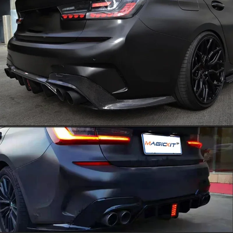 MagicKit For BMW 3Ser G20 G21 M Sport 2019-21 Competitive &Lamp Style Rear Diffuser Black