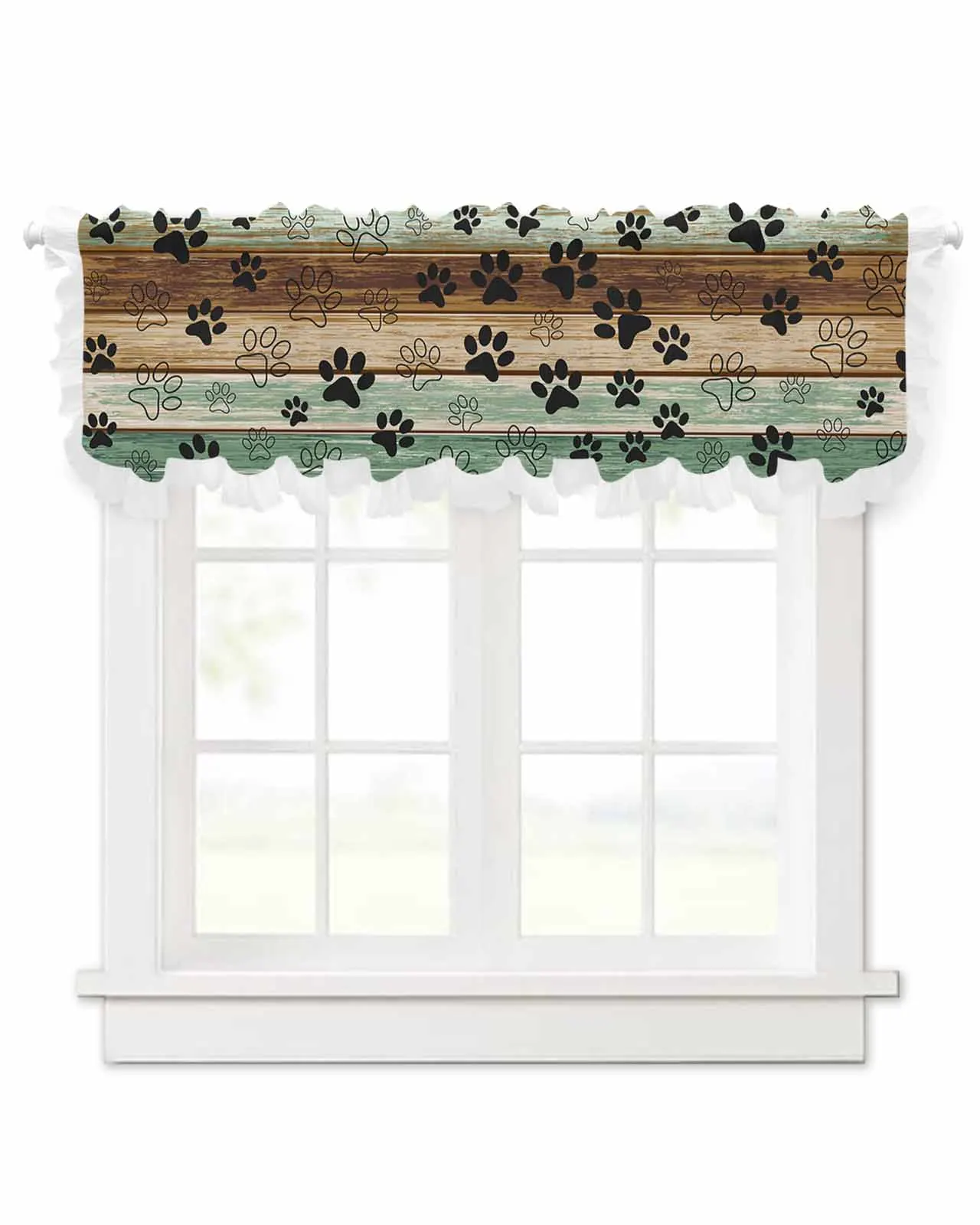 Retro Wooden Board Claw Short Tulle Half Curtains for Living Room Kitchen Door Cafe Window Sheer Valance Drapes