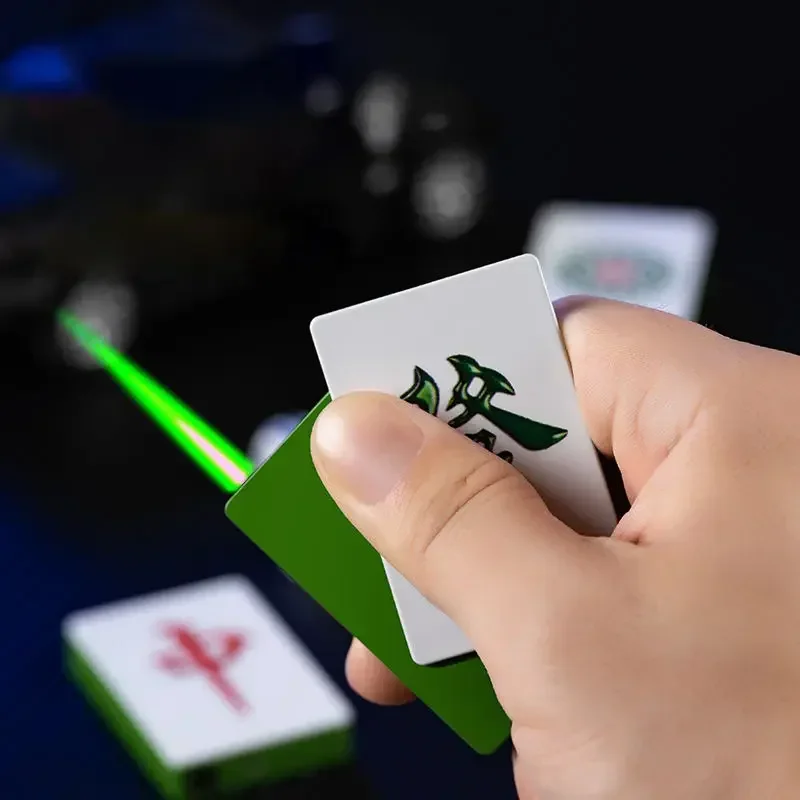 Chinese Mahjong Element Windproof Green Flame Direct Charge Lighter Slippery Ignition Creative Personality