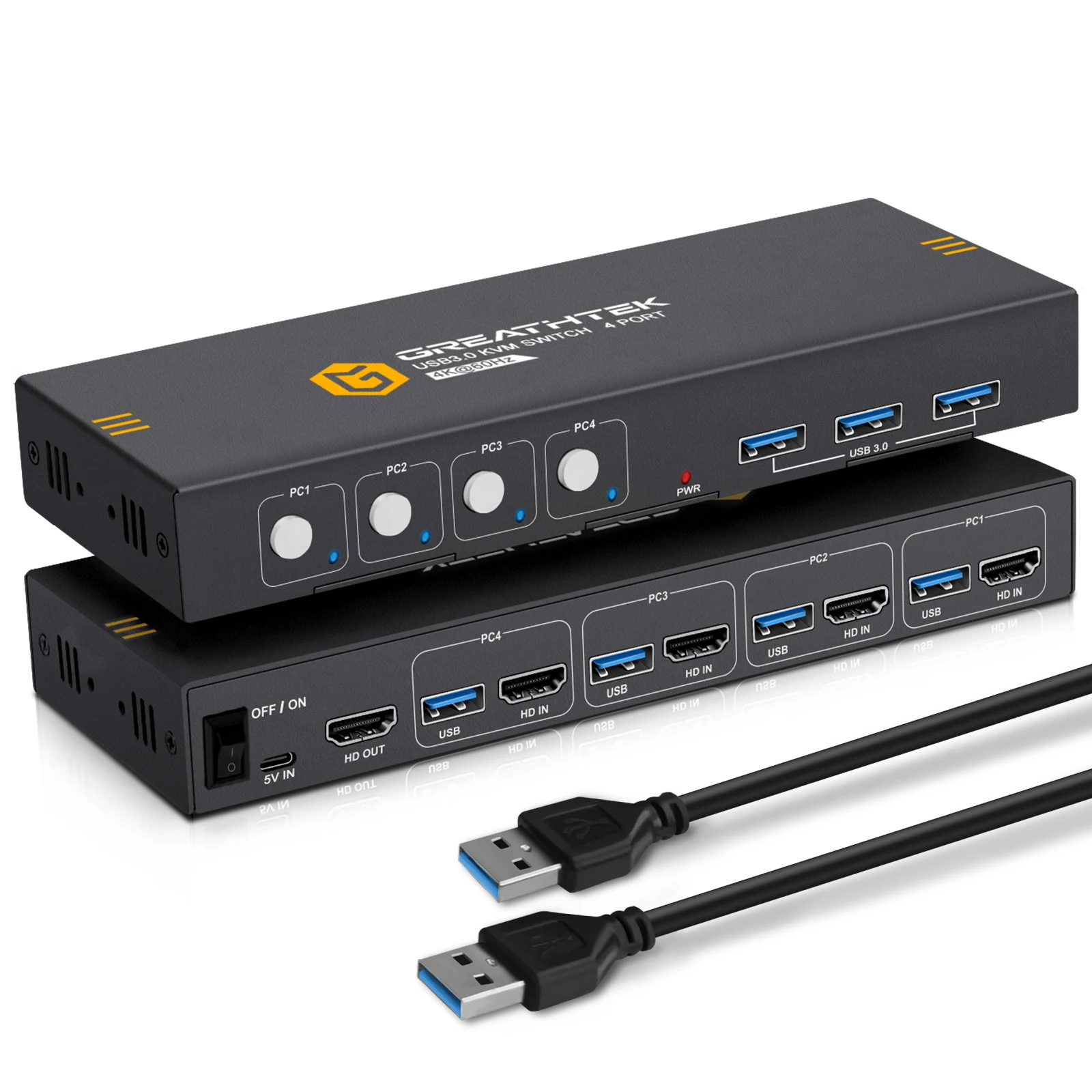 4 Port KVM Switch USB2.0 4K30Hz 4 in 1 Out 8 PCs Sharing with One Set of Keyboard Mous Plug and Play
