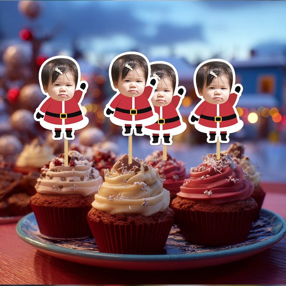 Personalisierter Weihnachtsmann-Kuchenaufsatz, individuelles Gesichtsdesign für Weihnachtsdesserts, Partyzubehör mit Weihnachtsmotiv