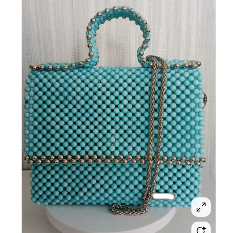 

New Acrylic Bead Handmade Small Square Bags Fashion Versatile Casual Women's Shoulder Bag Customizable Wholesale Dropshipping