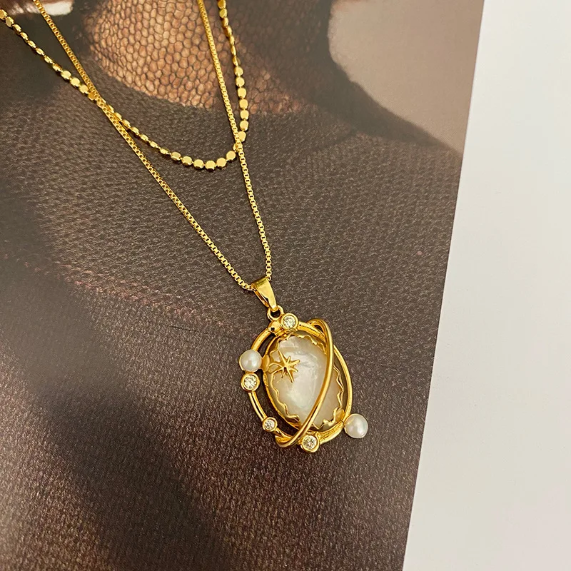 Fashionable personality 9999 24K real gold eternal star necklace high-end design French clavicle necklace