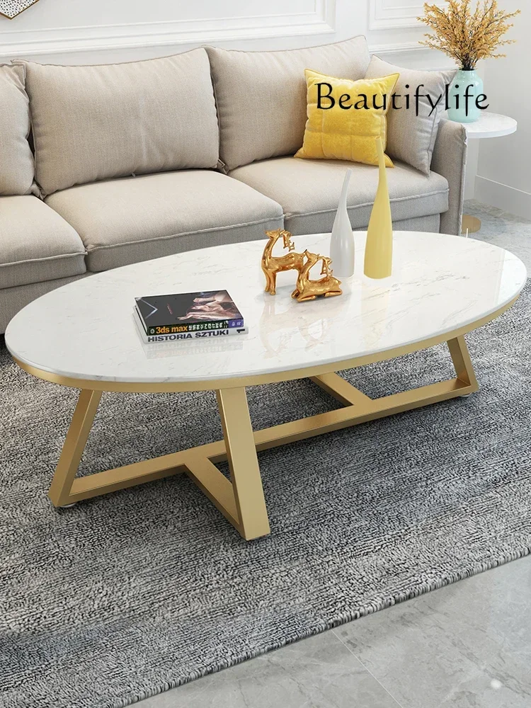 Nordic rock slab oval coffee table modern simple creative light luxury small apartment living room household marble table