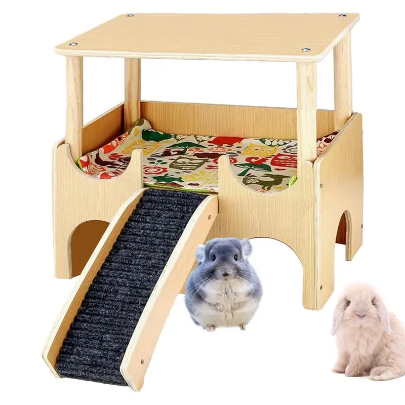 

Hamster House Decor Wooden Hamster House Toys Double-Layer Small Animal Toys Habitat Decor With Ladder For Rabbits Ferrets