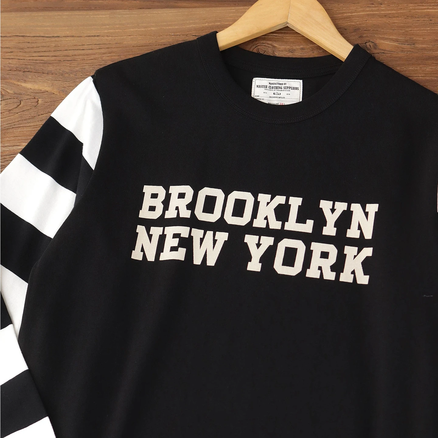 Autumn Heavy Striped Long Sleeve T-Shirt Round Neck Contrast Color Motorcycle Letter Print T-shirt Top