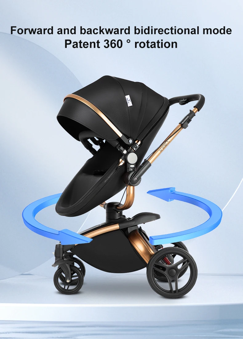 PU Leather Baby Stroller Luxury Lightweight Pushchair High Landscape 360-Degree Rotating Aluminum Frame Baby Carriage Car Seat image 5
