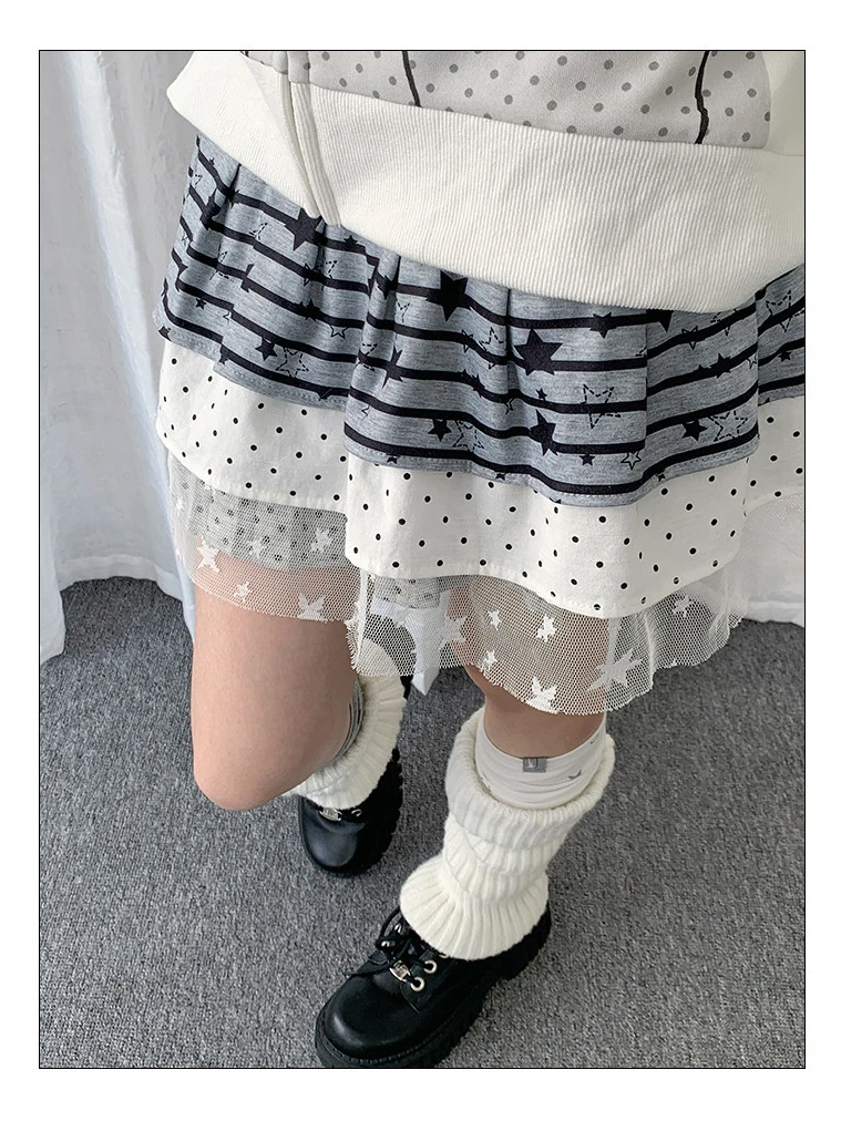 

Unique Design American Stripe Lace Patchwork Star Women's Skirt ort Skirt f Body Skirt Elastic Waist A-Line Skirt
