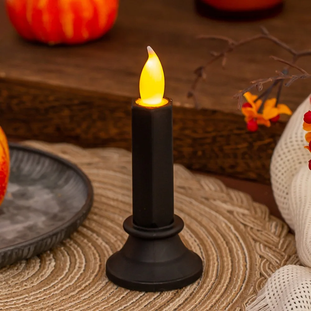 Dark Style Flameless Halloween Black LED Candle Warm Light Plastic Electronic Candle Lights Simulated Atmosphere Light Desktop