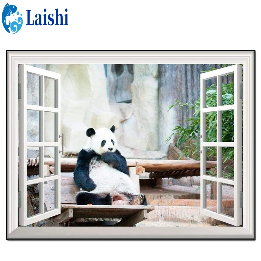 3D Diy False window, animal art, panda Diamond Painting Diamond Embroidered Rhinestone Picture Mosaic Home Decoration gift