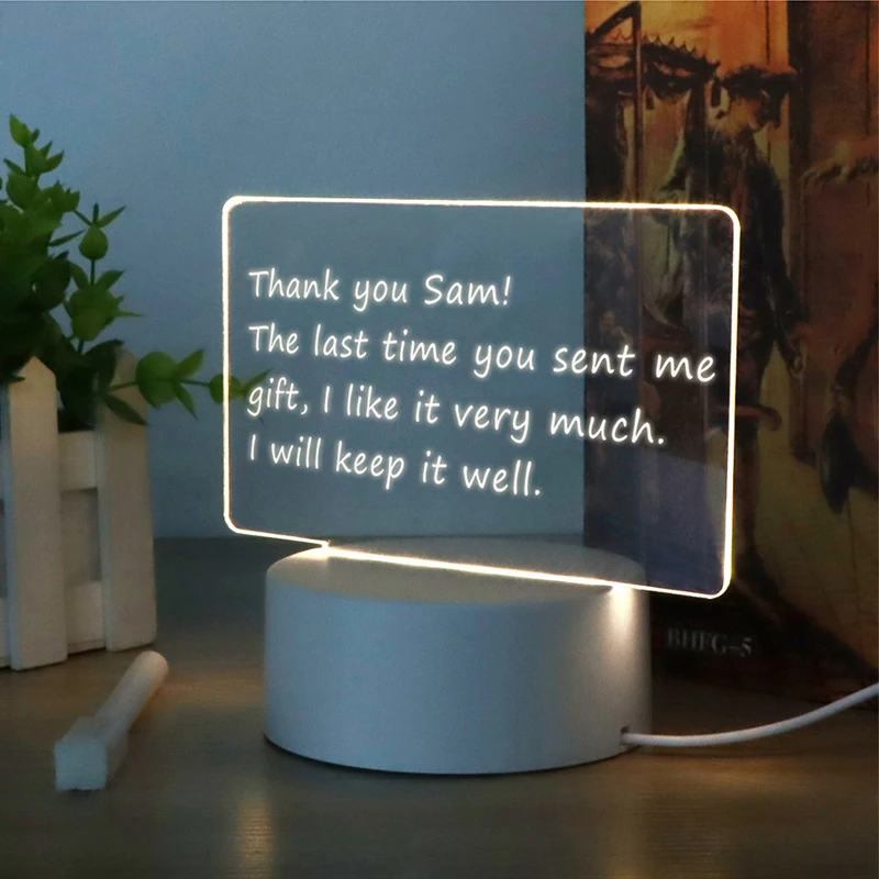 Handwritten DIY LED 3D Night Light Acrylic Desktop 3W Decorative Night Light Bedroom Bedside Light Creative Festival Gift