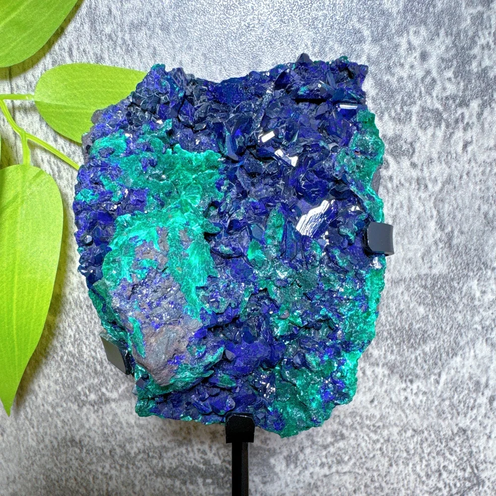 High-Quality Natural Azurite Malachite Geode Crystal Mineral Specimen Reiki Healing Stone Collectible Spiritual Product +Stand