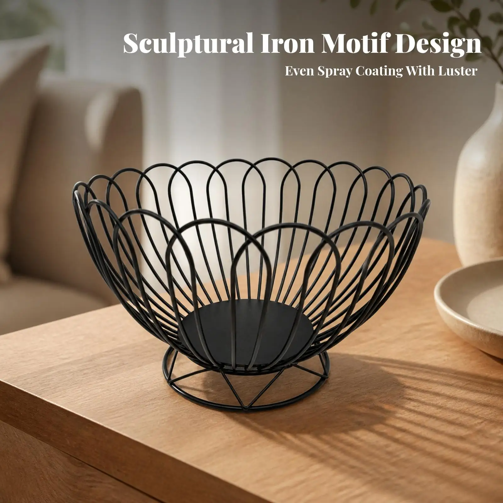 Open Wire Metal Fruit Bowl Sculptural Raised Tray for Dining Table Display Candy Nut Serving Basket