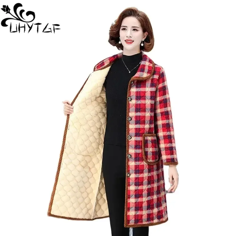 

5XL Plus Velvet Warm Parker Coat Women's Fashion MoM Autumn Jacket Elegant Grandma Winter Mid-Length Female Cotton Outewear 2462